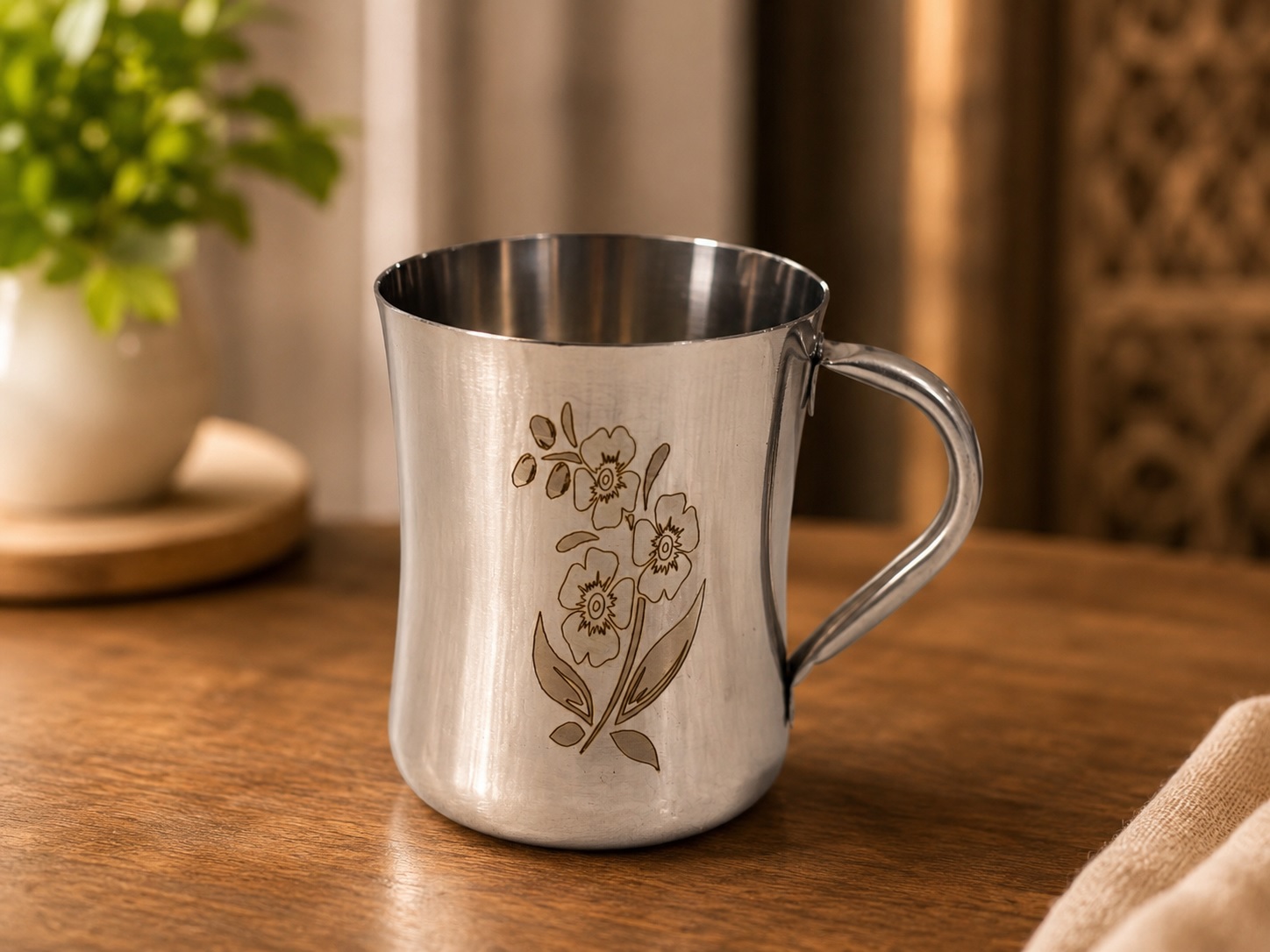 UNILIO Stainless Steel Floral Coffee/Tea Mug with Handle