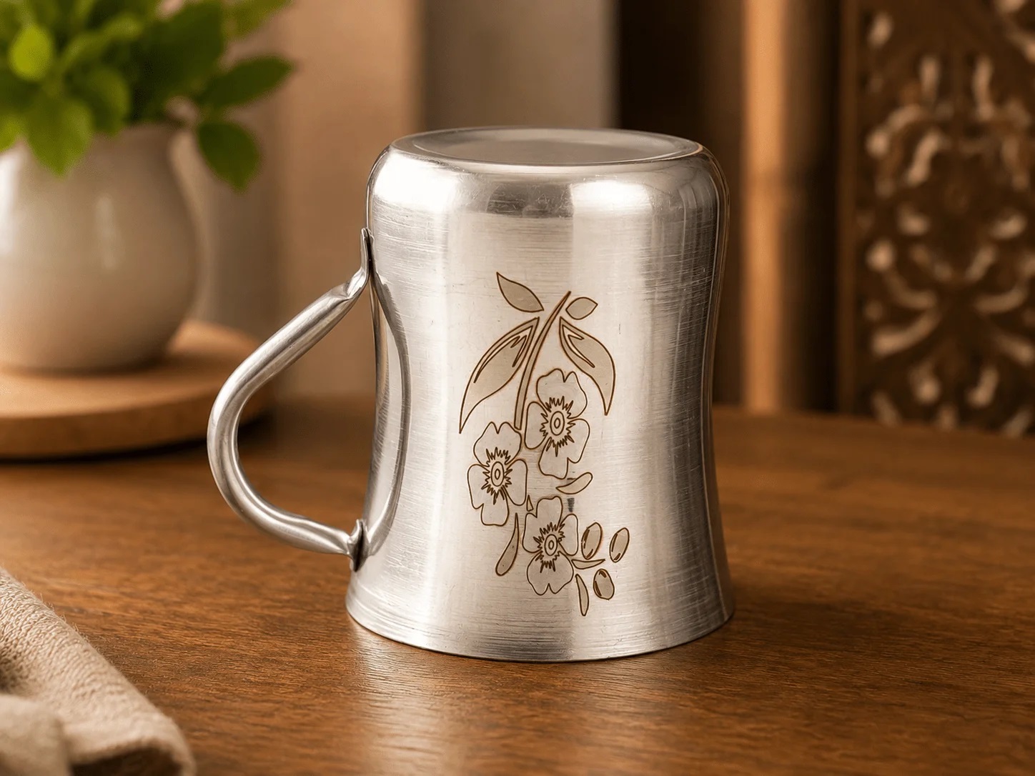 UNILIO Stainless Steel Floral Coffee/Tea Mug with Handle - Image 2