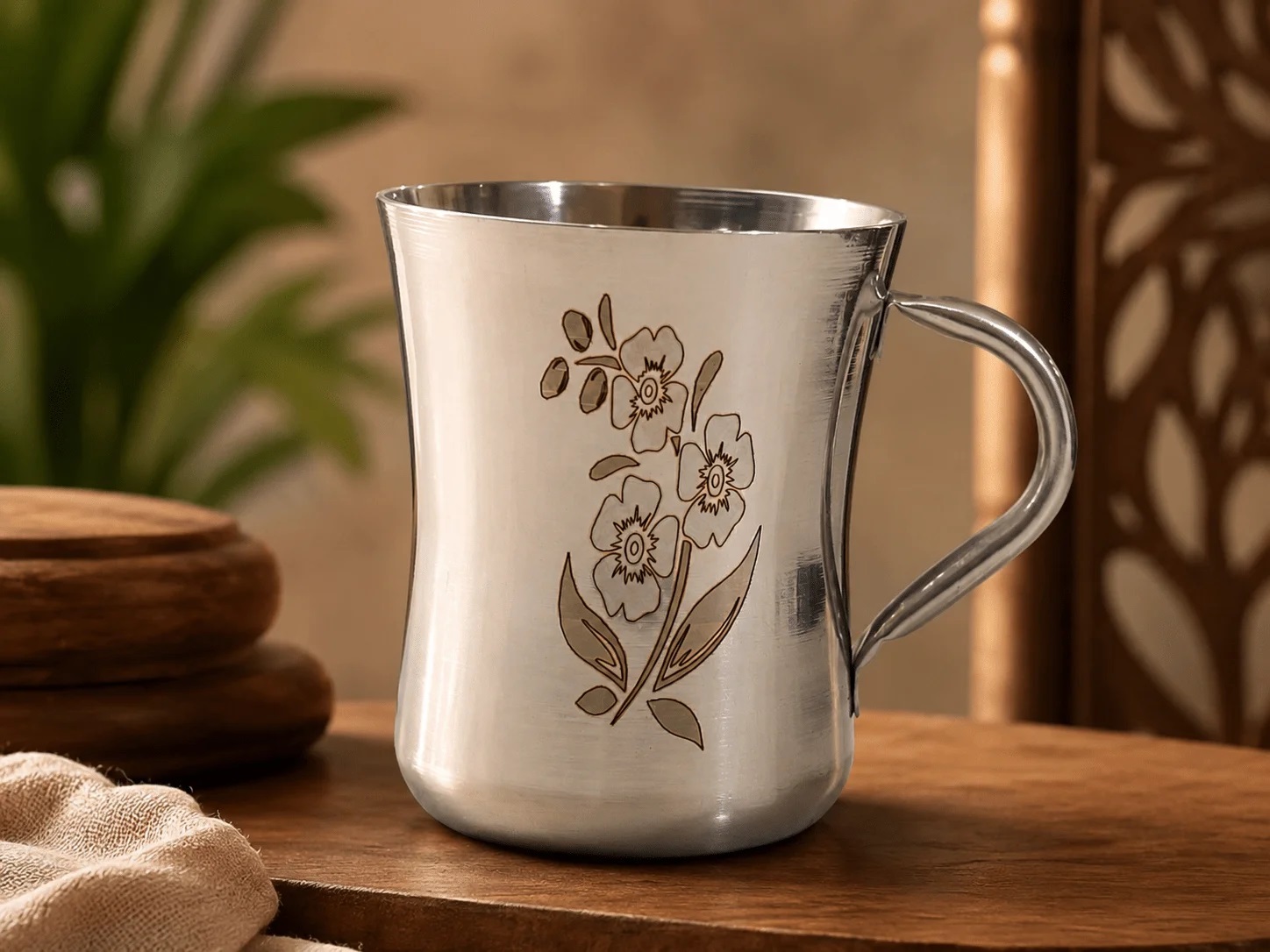 UNILIO Stainless Steel Floral Coffee/Tea Mug with Handle - Image 3